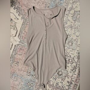AE Taupe Button-Up Bodysuit